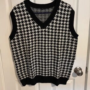 Black and White Houndstooth Sweater Vest